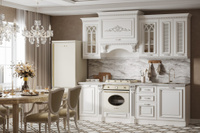 Кухонный гарнитур Монако прямая 2,40 Белый Серебро Паладина светлая 38 мм