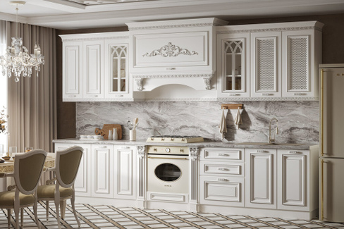 Кухонный гарнитур Монако прямая 3,60 Белый Серебро Паладина светлая 38 мм