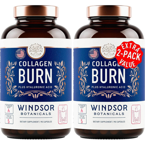 Комплекс коллагена с витамином С и гиалуроновой кислотой Windsor Botanicals Thermogenic Multi Burn, 2 уп по 90 таблеток