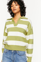 Полосатый свитер с воротником Forever 21, зеленый