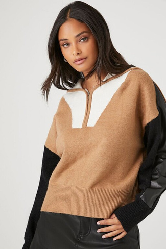Свитер с цветными блоками и вязаный пуловер Forever 21, коричневый