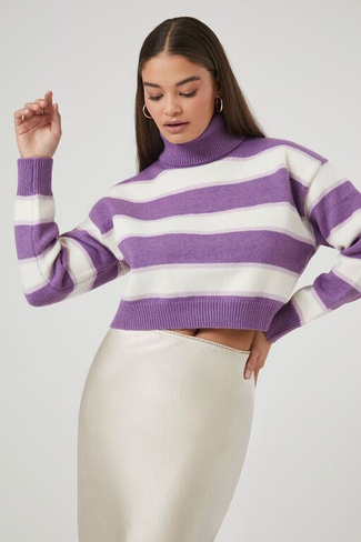 Полосатый укороченный свитер с водолазкой Forever 21, фиолетовый