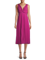 Плиссированное платье миди Evie с V-образным вырезом Ungaro, цвет Pink Tulip