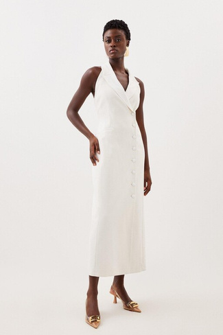 Индивидуальное платье макси без рукавов из саржи премиум-класса с бретелькой на шее Karen Millen, белый