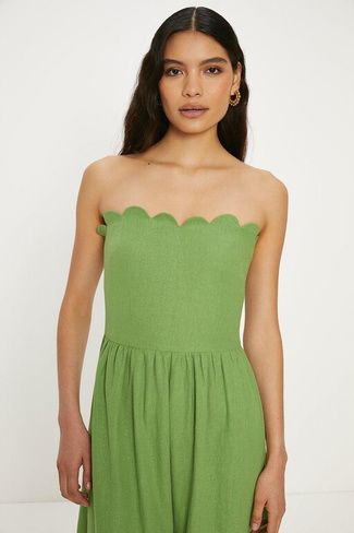 Платье миди из льняной смеси с фестонами Oasis, зеленый