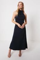 Атласное платье миди с вырезом через шею Oasis, темно-синий