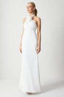 Атласное свадебное платье с корсажем и вырезом халтер Coast, белый