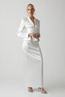 Атласный свадебный пиджак с поясом Diamante Coast, белый