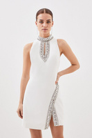 Тканое мини-платье Petite с кристаллами и украшением Karen Millen, белый