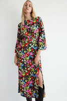 Яркое платье-миди с поясом и цветочным принтом Warehouse, мультиколор