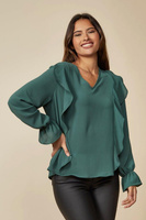 Негабаритная блузка с V-образным вырезом и оборками спереди. HOXTON GAL, зеленый