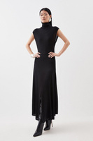 Трикотажное платье мидакси без рукавов из смеси кашемира с высоким воротником и воротником-стойкой Karen Millen, черный