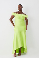 Большие размеры Платье мидакси с перьями и открытой спиной Karen Millen, зеленый