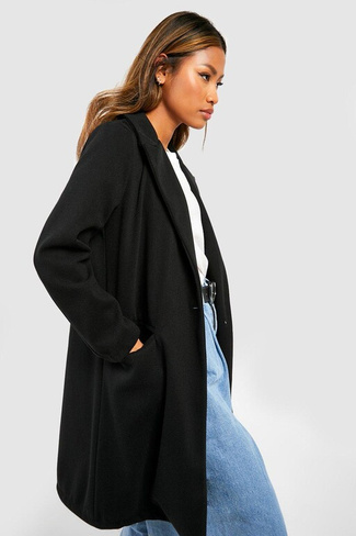 Приталенное пальто с текстурой «елочка» boohoo, черный