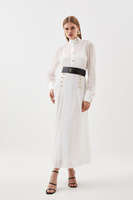 Миниатюрное прозрачное тканое платье макси с поясом в стиле милитари Karen Millen, белый