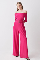 Комбинезон из структурированного крепа с открытыми плечами и широкими штанинами Karen Millen, розовый