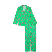 Комплект пижамный Victoria's Secret Satin Long, 2 предмета, зеленый/розовый
