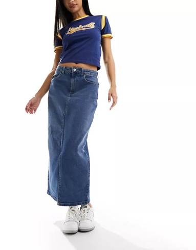 Выцветшая темно-синяя джинсовая юбка макси Noisy May с разрезом спереди