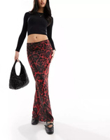 Красная юбка макси с леопардовым принтом ASOS