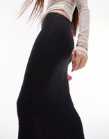 Черная трикотажная юбка в рубчик со вставками Topshop
