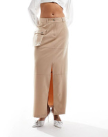 Светло-коричневая практичная юбка макси с карманом-книфой ASOS