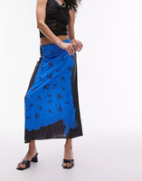 Синяя юбка макси из джерси с цветочным принтом Topshop
