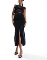 Черная формальная юбка миди с разрезом спереди New Look