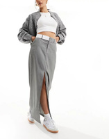 Элегантная серая юбка макси In The Style с контрастным поясом и разрезом спереди
