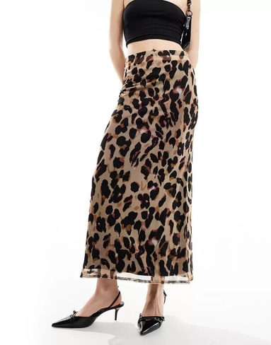 Сетчатая юбка миди с леопардовым принтом Never Fully Dressed