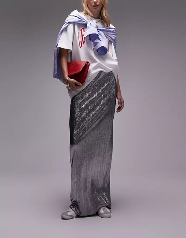Текстурная юбка макси Topshop серебристого металлика
