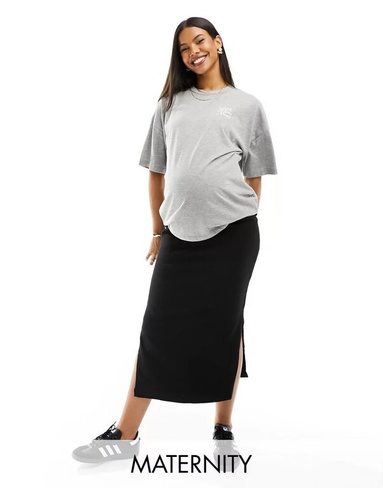 Черная джинсовая юбка длиной выше живота с разрезами по бокам Mamalicious Maternity Mama.licious