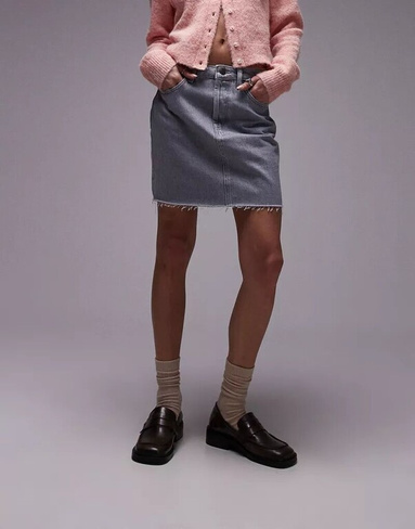 Короткая джинсовая юбка с рюшами Topshop