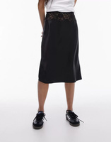 Черная атласная наклонная юбка с завязкой на талии Topshop длины 90-х годов