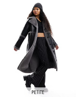 Vero Moda Petite – удлиненное длинное пальто с меховой подкладкой черного цвета