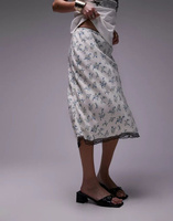 Topshop струящаяся юбка синего цвета с цветочным принтом цвета слоновой кости 90-х с винтажным кружевом