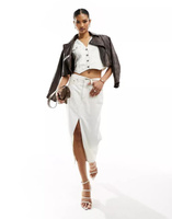 Джинсовая юбка миди Abercrombie & Fitch цвета экрю с разрезом спереди, однотонная