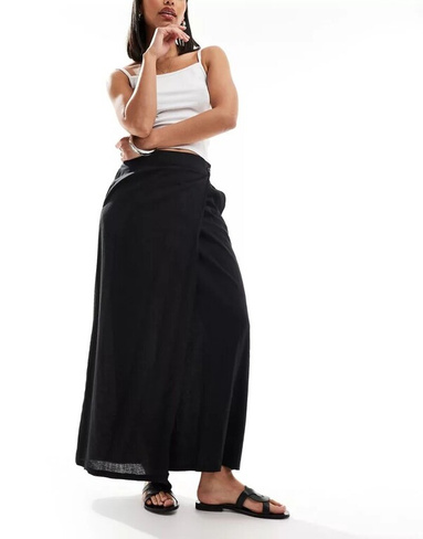 Черная льняная юбка макси с запахом Vero Moda Aware