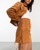 Светло-коричневая мини-юбка из натуральной замши с бахромой ASOS