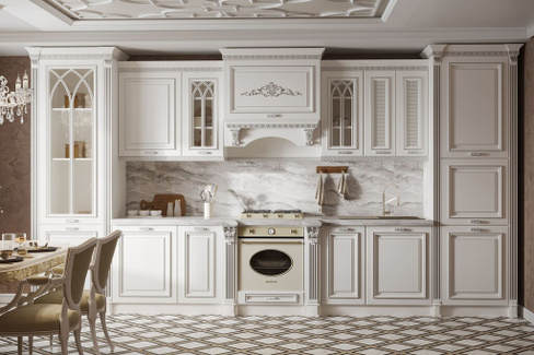 Набор кухонный Монако П1Ф прямой 4,40 Кухня 2,9+ПД750+ПС750 Белый Серебро Паладина светлая 48 мм