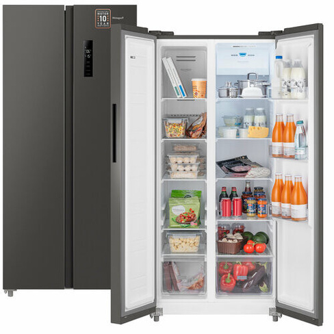 Отдельностоящий холодильник с инвертором Weissgauff WSBS 500 Inverter NoFrost Dark Grey Side by Side двухдверный, 3 года