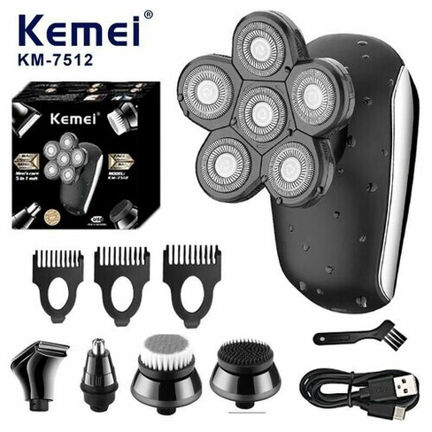 Электробритва Kemei KEMEI KM-7512, 5 в 1, триммер для носа и ушей, набор для ухода за лицом для мужчин