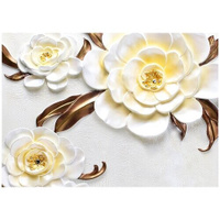 Белые цветы на штукатурке 3D - Виниловые фотообои, (211х150 см) Модный Дом