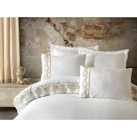 Комплект постельного белья из хлопкового атласа с кружевом и кружевом, жемчужно-кремовый цвет