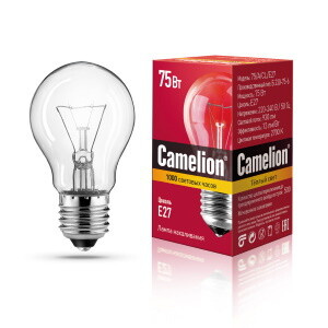 Лампа накаливания Camelion, 75Вт, Е27, 2700К «ЛОН» прозрачная колба (75Вт)