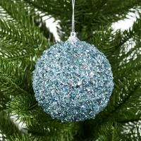 Елочное украшение Шар с голубыми блестками Christmas ø8 см цвет синий Без бренда None