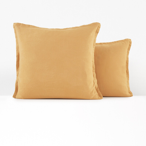Наволочка однотонная на подушку или валик из стираного льна 65 x 100 см желтый