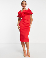 Красное платье-футляр миди на одно плечо с пузырьками ASOS DESIGN