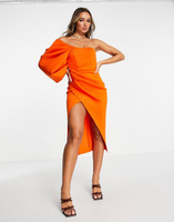 Оранжевое платье-футляр на одно плечо с вырезом ASOS DESIGN