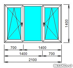 Окно пластиковое пятикамерное Exprof 1200x2100 трехстворчатое