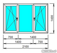 Окно пластиковое пятикамерное Exprof 1200x2100 трехстворчатое